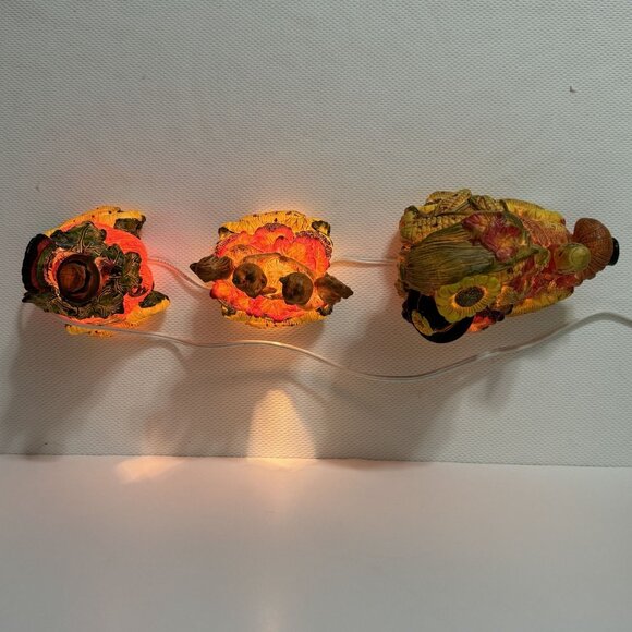 Vintage Ceramic Light-Up Train Set Autumn Harvest Fall Cornucopia Squirrels 3 pc - Picture 6 of 16